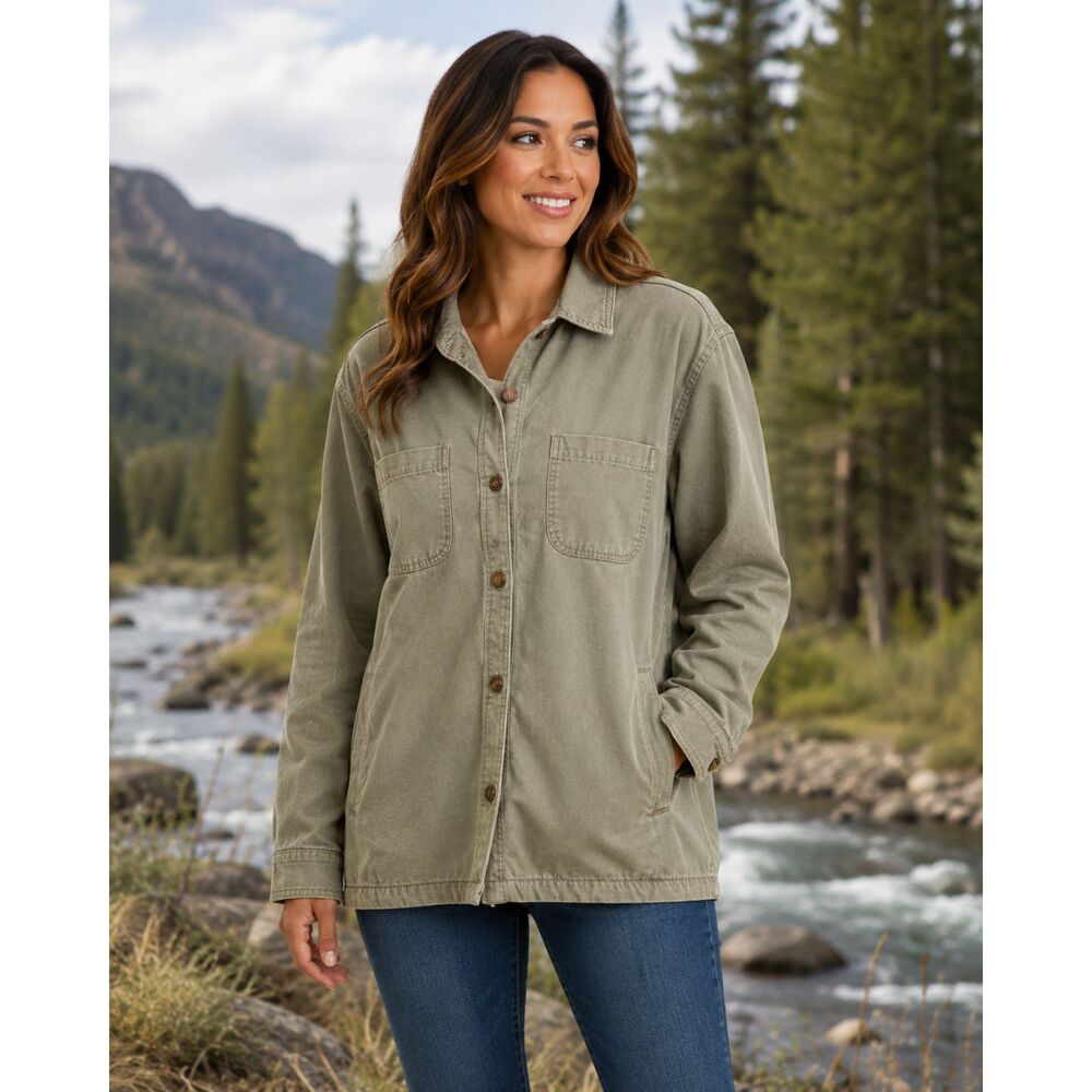 Woolrich Womens Size Large Green Fleece Lined Jacket Shacket Outdoor Utility